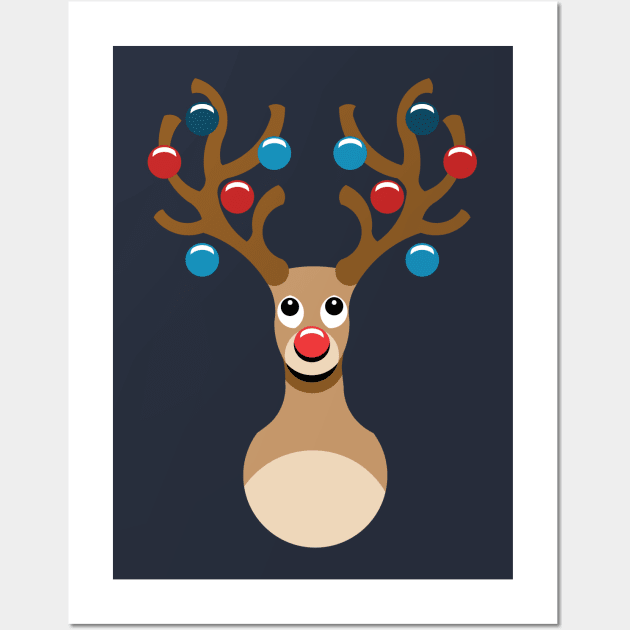 Cute Rudolph Reindeer Xmas tree Wall Art by atomguy